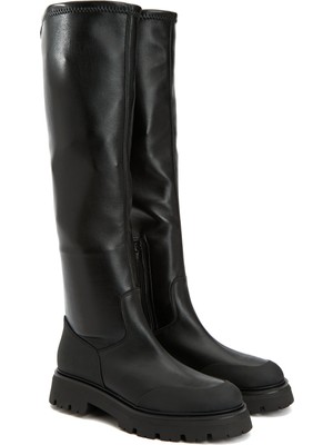 Divarese Dıvarese Black Women's Leather Stretch Tall Boots