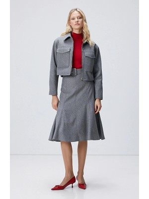 Network Grey Melange Midi Wool Skirt