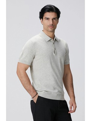 Network Grey Melange Polo Collar Basic Sweater