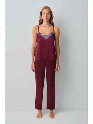 Suwen Burgundy Harper Tank Top Pants Pajama Set