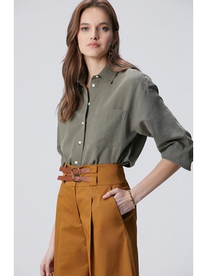 Network Khaki Pocket Detail Basic Linen Blend Shirt