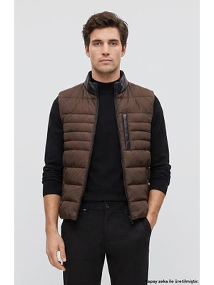 Network Brown Stand Collar Puffer Casual Vest