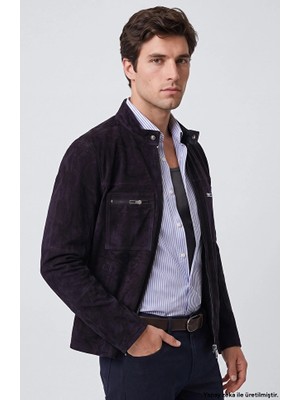 Network Navy Suede Leather Jacket