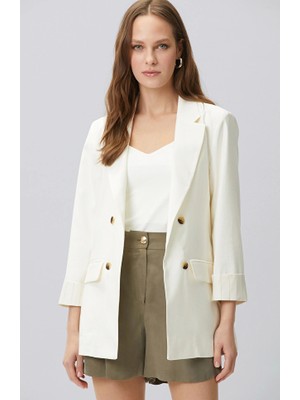 Network White Open Double-Breasted Lined Jacket With Patterned Cuffs