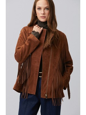 Network Camel Limited Tassel-Detailed Suede Leather Jacket