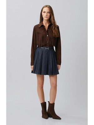 Network Indigo Belt Detail Pleated Mini Denim Skirt