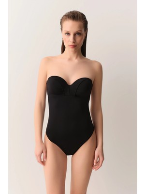 Suwen Black Diana Strapless Swimsuit