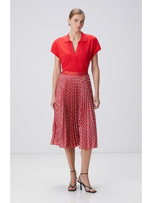 Network Red Patterned Midi Skirt