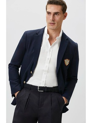 Network Navy Wool Blend Crested Blazer