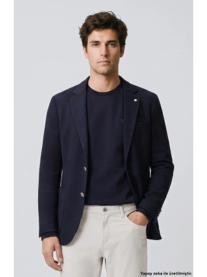 Network Slim Fit Navy Dobby Pattern Knit Blazer