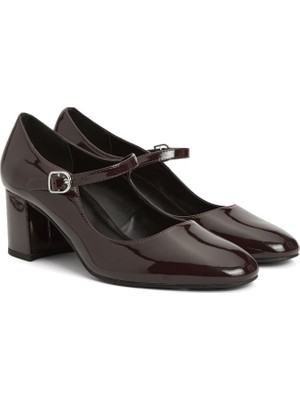 Divarese Dıvarese Burgundy Women's Heeled Patent Leather Mary Jane Shoes