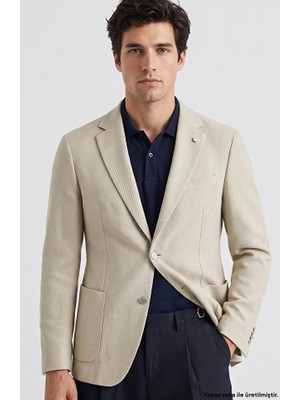 Network Beige Notch Lapel Diagonal Knit Jacket