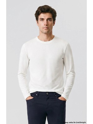 Network White Basic Crew Neck Long Sleeve Cotton T-Shirt