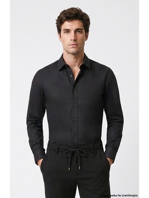 Network Black Slim Fit Cotton Satin Shirt