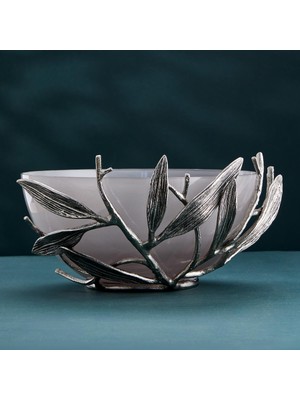 Cornella Ivy Antique Nickel Detailed Smoked Ombre Glass Fruit Bowl Rim:30 cm x Height:12 cm