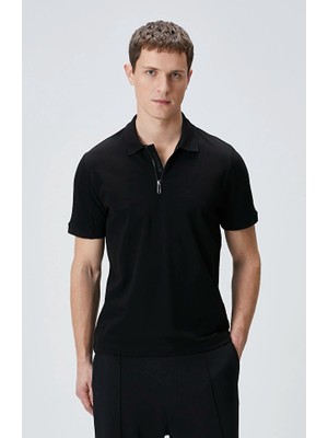 Network Black Polo Collar Injection Print T-Shirt