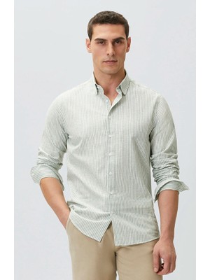 Network Mint Fine-Striped Linen Shirt