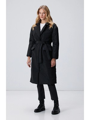 Network Black Waist Belted Long Coat
