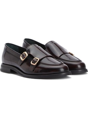George Hogg Burgundy Buckle Detail Women's Leather Loafers