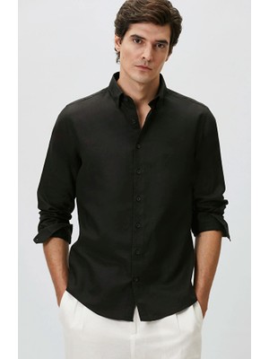 Network Slim Fit Black Linen Shirt