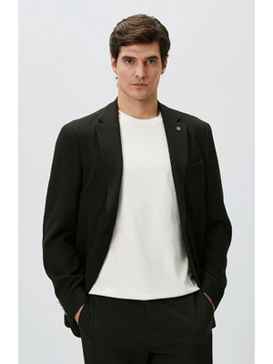 Network Slim Fit Black Mono Lapel Embossed Knit Blazer