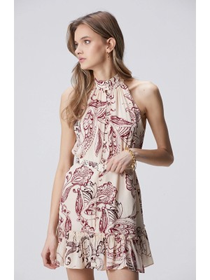 Network Patterned Belted Waist Mini Dress
