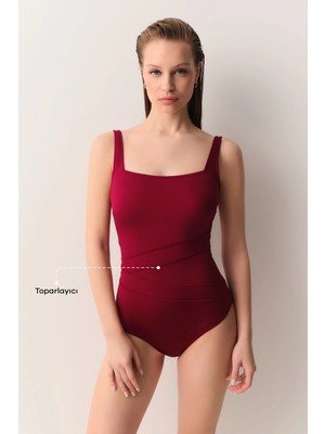 Suwen Burgundy Piped Corseted Shaping Swimsuit