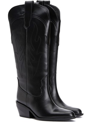 Divarese Dıvarese Black Women's Leather Cowboy Boots