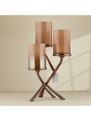 Cornella Ginger Antique Bronze 3-Arm Glass Candlestick Opening: 10 cm Height: 15 cm Candle Holder Base 35 cm