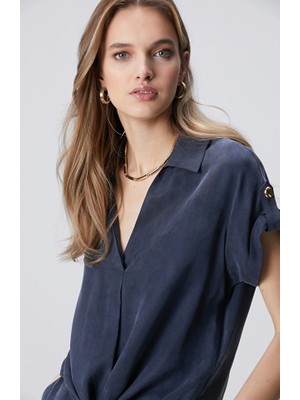Network Navy Cupro Blouse