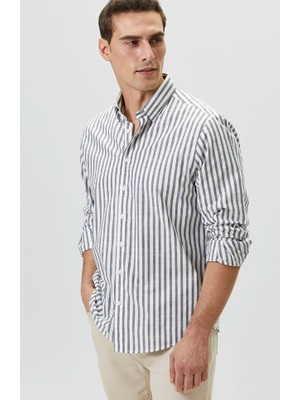 Network Ecru Blue Striped Linen Shirt