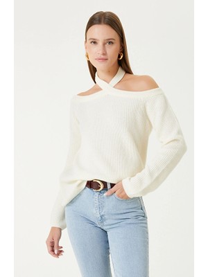 Network Off-White Wool Blend Cross Neck Knit Sweater