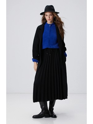 Network Black Plisse Midi Skirt