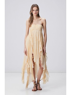 Network Yellow Patterned Evening Dress