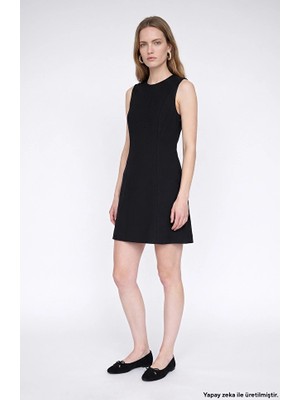 Network Black Princess Seam Sleeveless Pintuck Detail Mini Dress