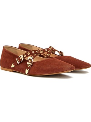 Network Terracotta Buckle Detail Suede Ballet Flats