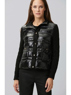 Network Black Jacket With Knit Sleeves