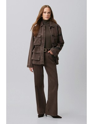 Network Brown Wide Leg Stone Print Denim Pants