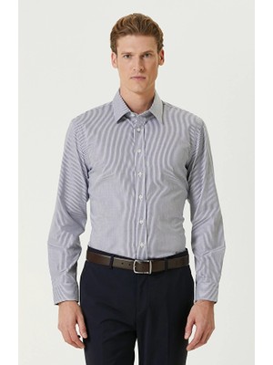 Network Navy And White Non-Iron Striped Shirt