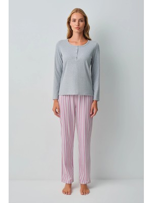 Suwen Pink Striped Cosy Pajama Set