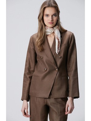Network Mink Double-Breasted Closure Linen Jacket