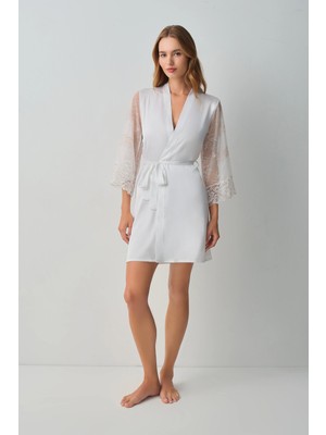 Suwen Ecru Pearl Lace Short Robe