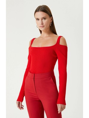 Network Red Shoulder Detail Knit Sweater