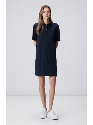Network Navy Polo Collar Slit Detail Knit Dress
