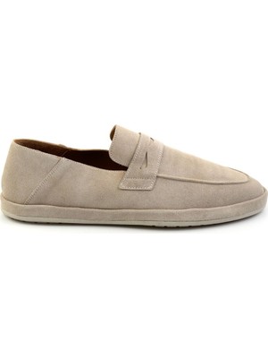 Bambi Beige Genuine Leather Men's Loafer Shoes E01589240102