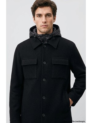 Network Black Hooded Wool Casual Coat