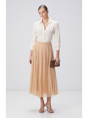Network Limited Beige Midi Lace Skirt