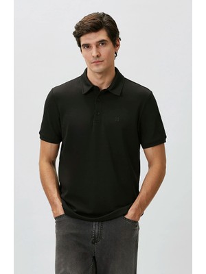 Network Comfort Fit Black Basic Polo Collar Modal T-Shirt
