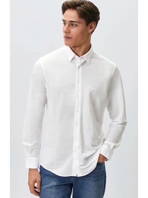 Network Slim Fit White Long Sleeve Knit Shirt