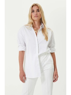 Network Back Cut-Out Detail Cotton White Shirt